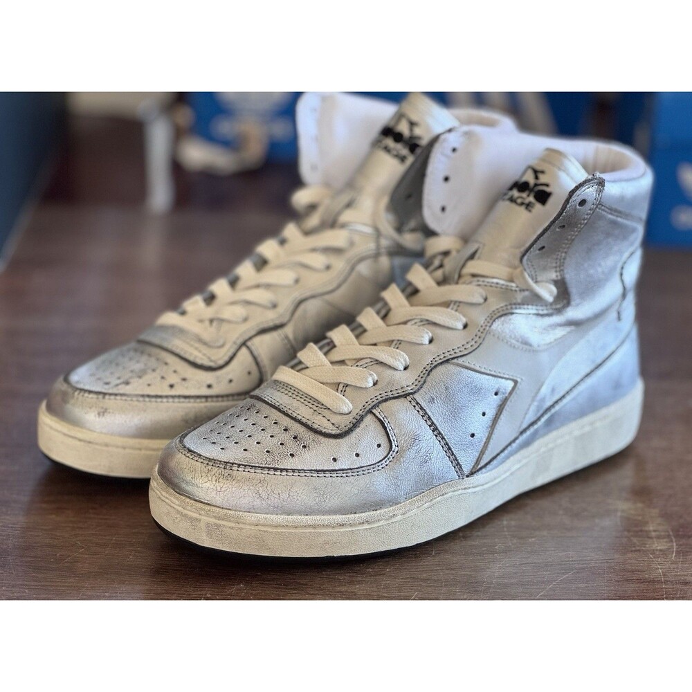 Men’s Size 8.5 Diadora MI Basket Silver Metallic High Top 201.178539 NWOB
